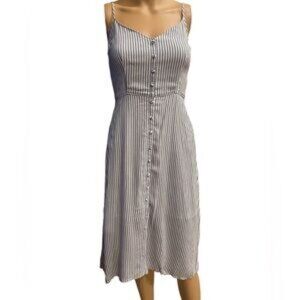 Abercrombie & Fitch Blue White Pinstripe Summer Midi Dress Size Small